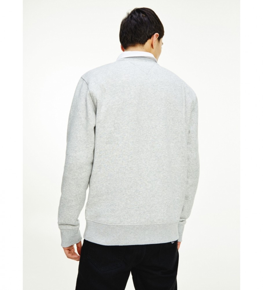 Moletom Tommy Jeans Regular Fleece com Gola Redonda, Cinza