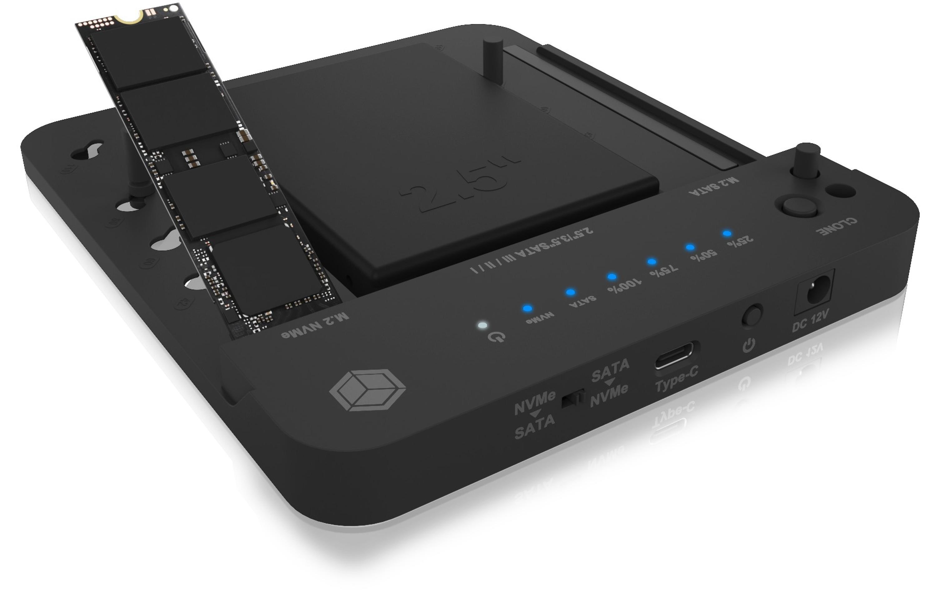 Docking- und Klonstation IB-2915MSCL-C31Klon- und Dockingstation für M.2 NVME und SATA 2.5''/3.5'' SSD/HDD