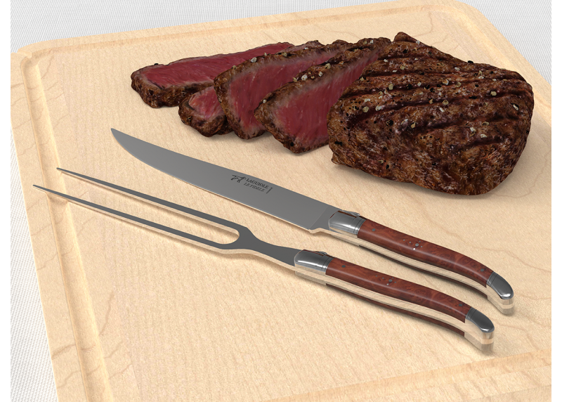 Service à viande Laguiole avec un manche en racine de bruyère et mitres en acier inoxydable