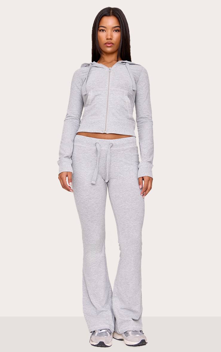 Gris Chiné Pantalon Évasé Skinny Taille Basse Coordonné