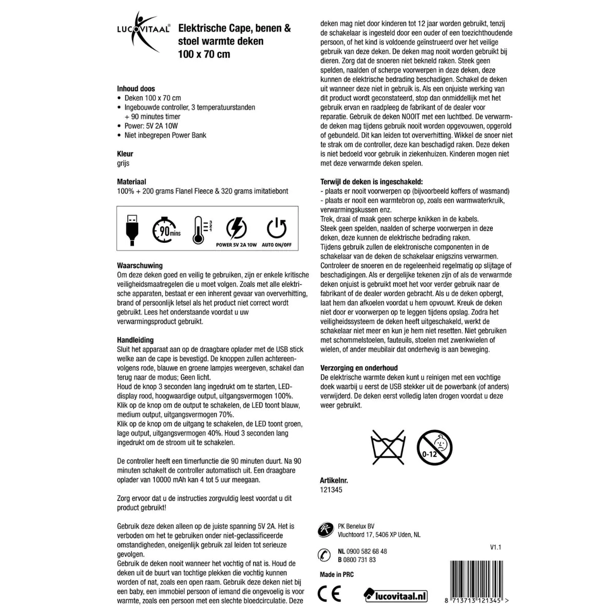 Elektrische Cape, benen & stoel Warmte deken
