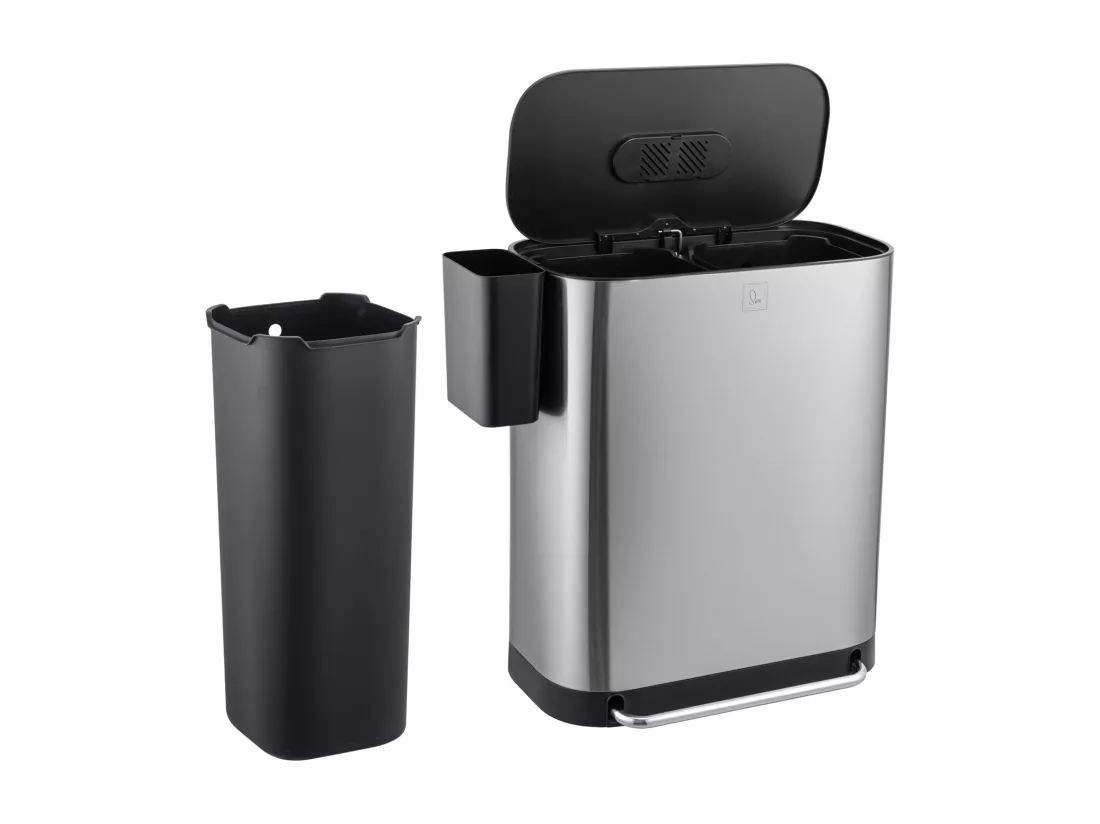 SVITA MLT2X30 Poubelle à pédale 60l 2 compartiments avec couvercle argent