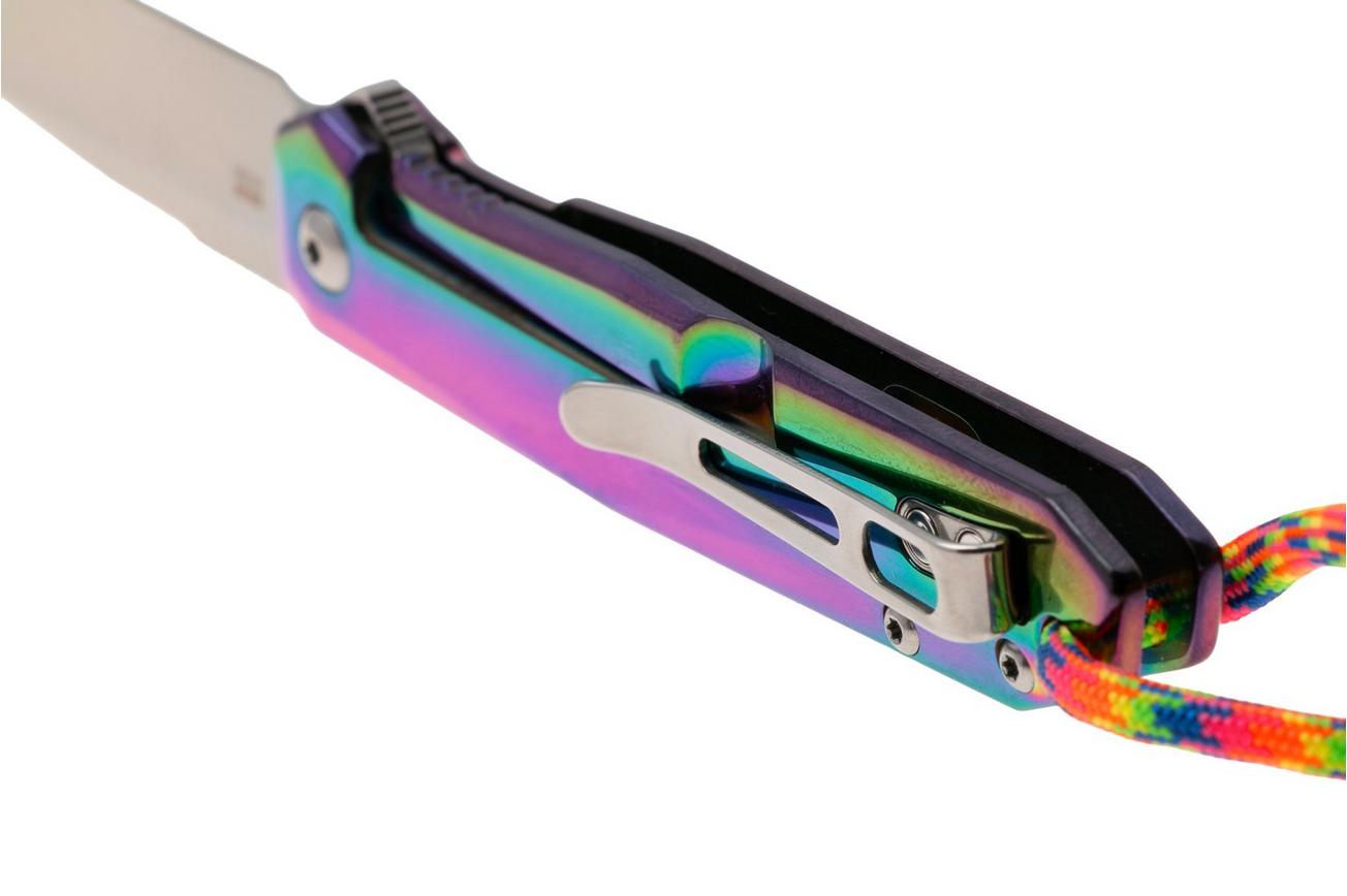 CRKT Facet K230PXP Satin 12C27, Iridescent Titanium Nitride Stainless Steel, zakmes, Ken Onion design