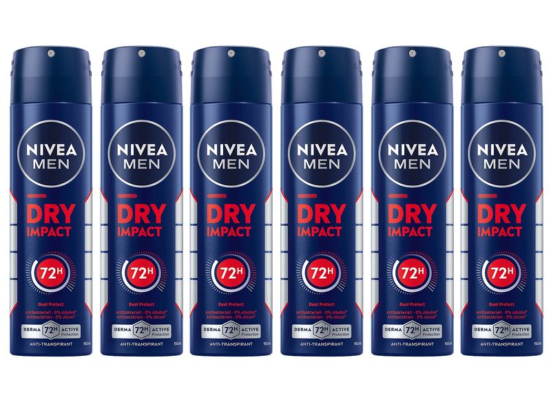 NIVEA MEN Deo Spray Dry Impact 6 x 150 ml Deo für Herren sorgt für ein langanhaltend trockenes und angenehmes Gefühl