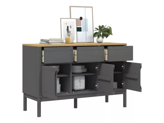 Buffet FLORO gris 114x43x74 cm bois massif de pin