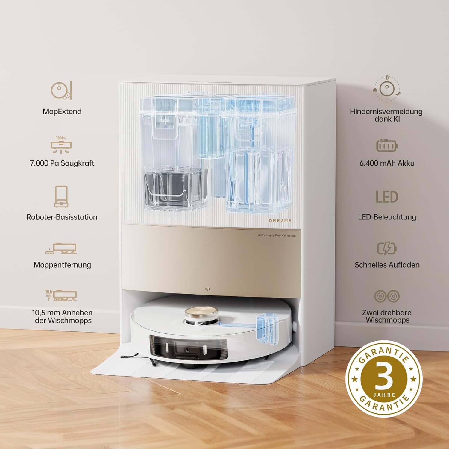 dreame L20 Ultra Roboter Staubsauger mit MopExtend-Technologie, Moppentfernung, anheben der Wischmopps, AI Action, 7000 Pa Saugroboter mit selbstreinigender Basisstation für Teppiche und Hartböden