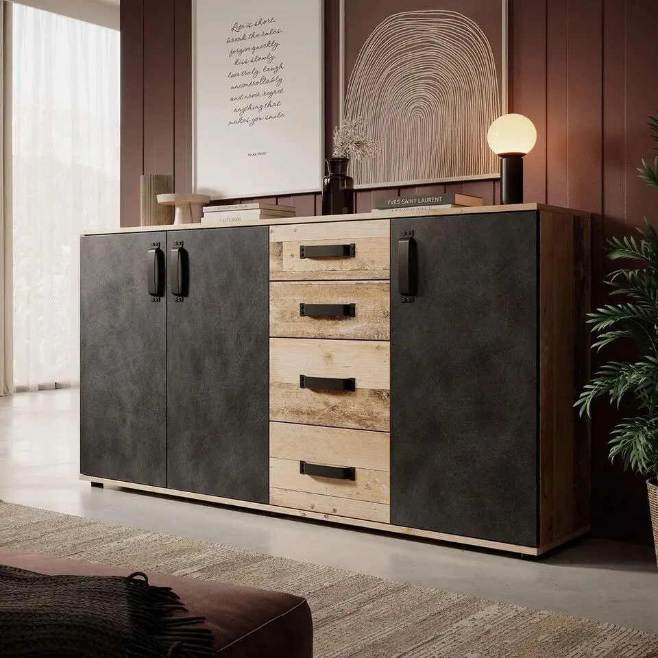 Meubella - Dressoir Montreal - Grijs - Old wood - 160 cm