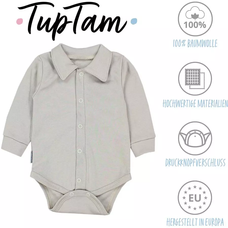TupTam Baby Jungen Langarm Kurzarm Body mit Kragen beige