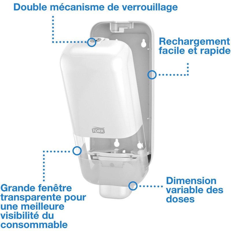 Distributeur Tork à cartouche S4, pour savon et désinfectant pour les mains