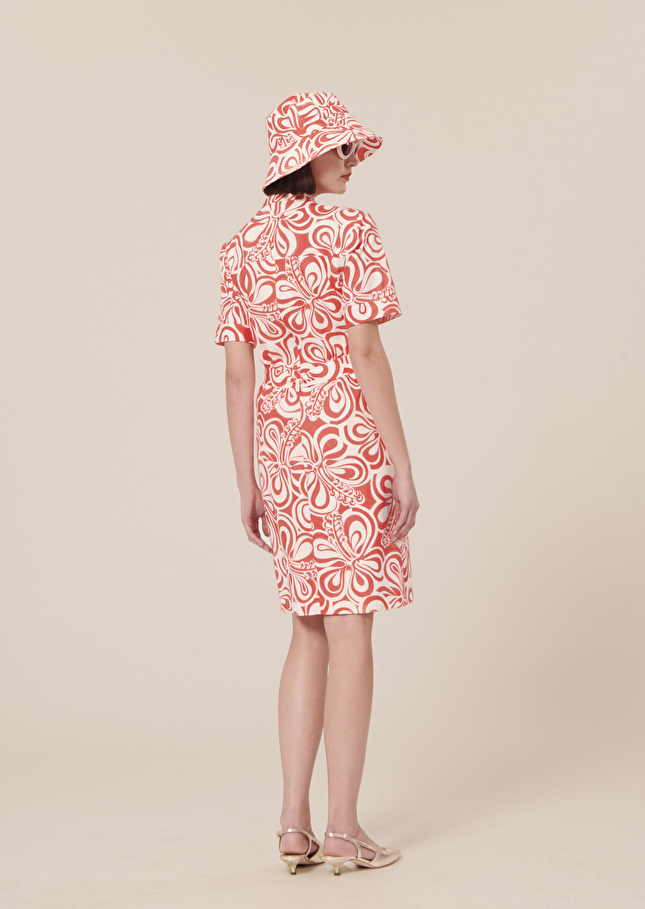 Robe Rosemarineécrue à motif graphique corail en coton