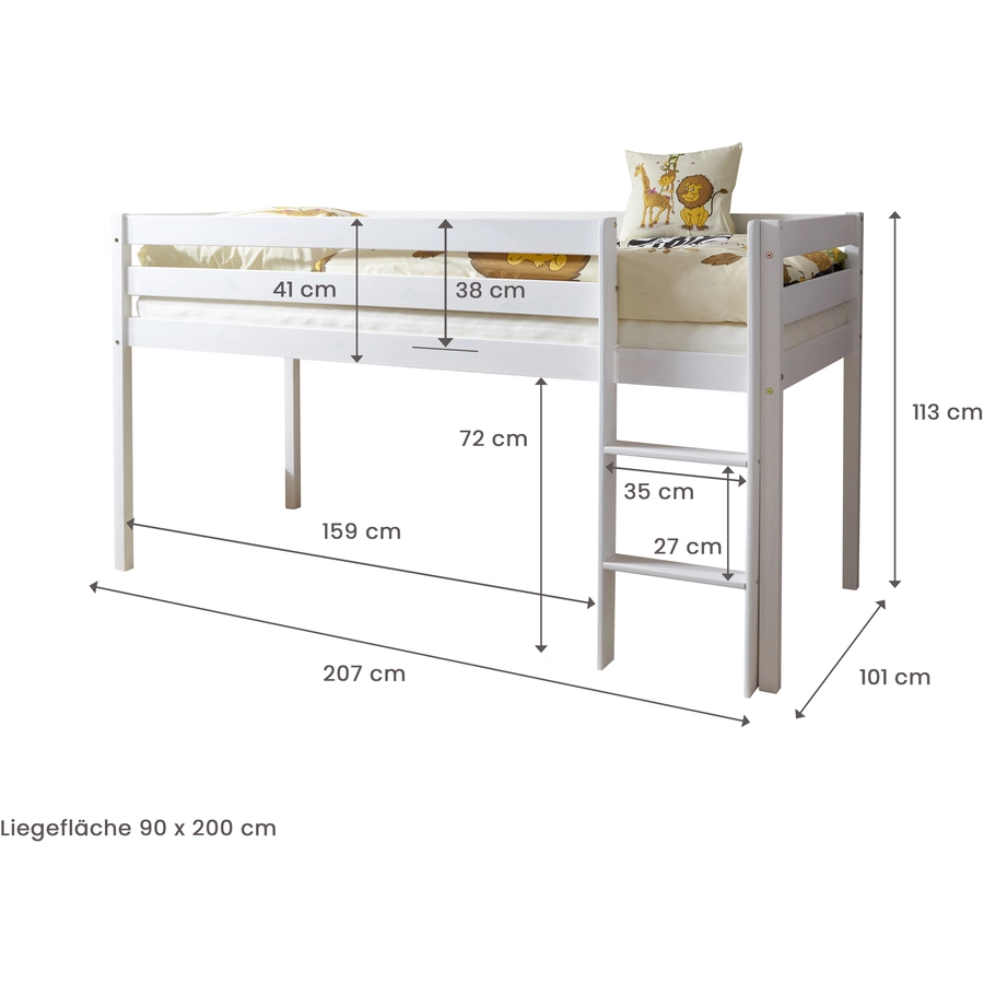 TICAA Hochbett Malte Kiefer Weiß Classic Lila-Beige