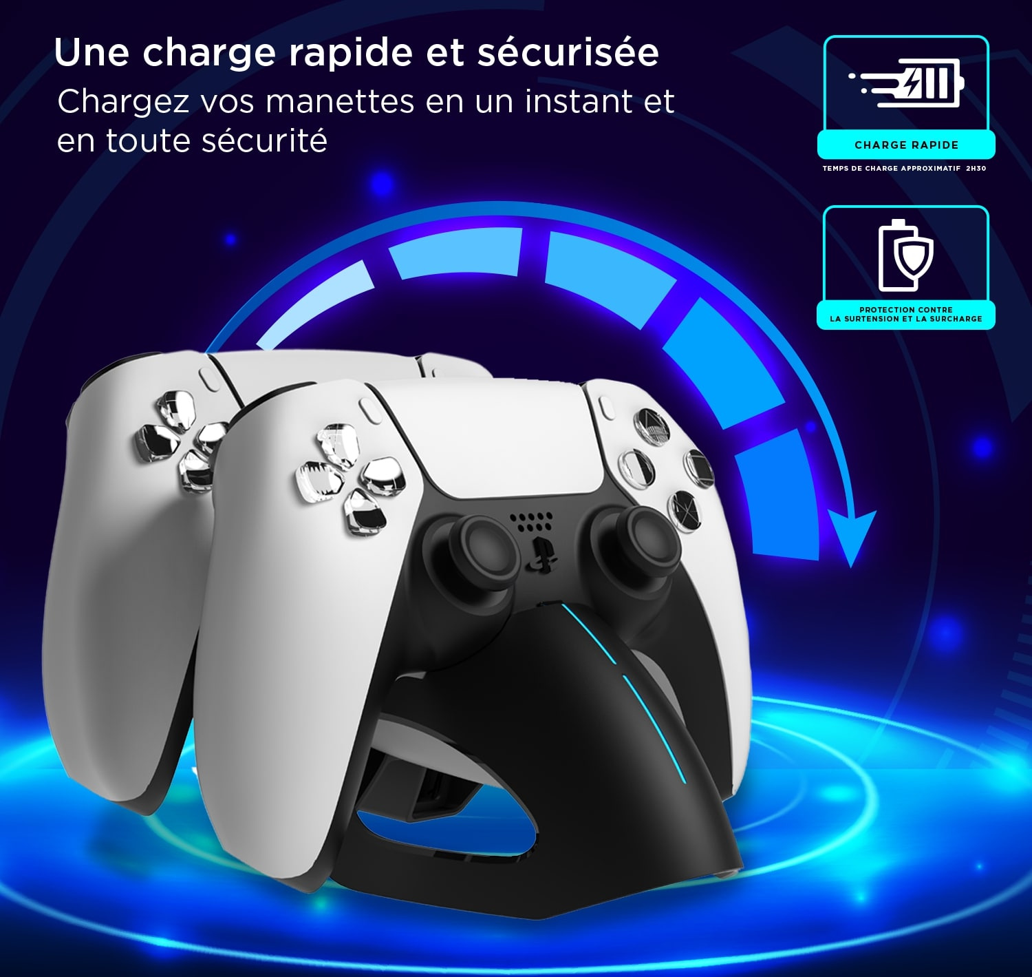WE Station de charge pour manette de PS5, station de charge rapide avec support de manettes DualSense Dual PlayStation 5 et indicateurs LED - Noir