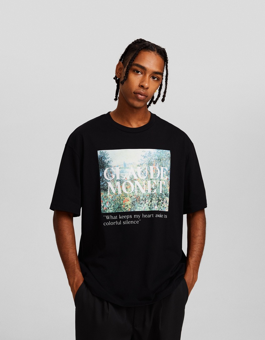 Camiseta de manga curta com estampa de Claude Monet e modelagem quadrada