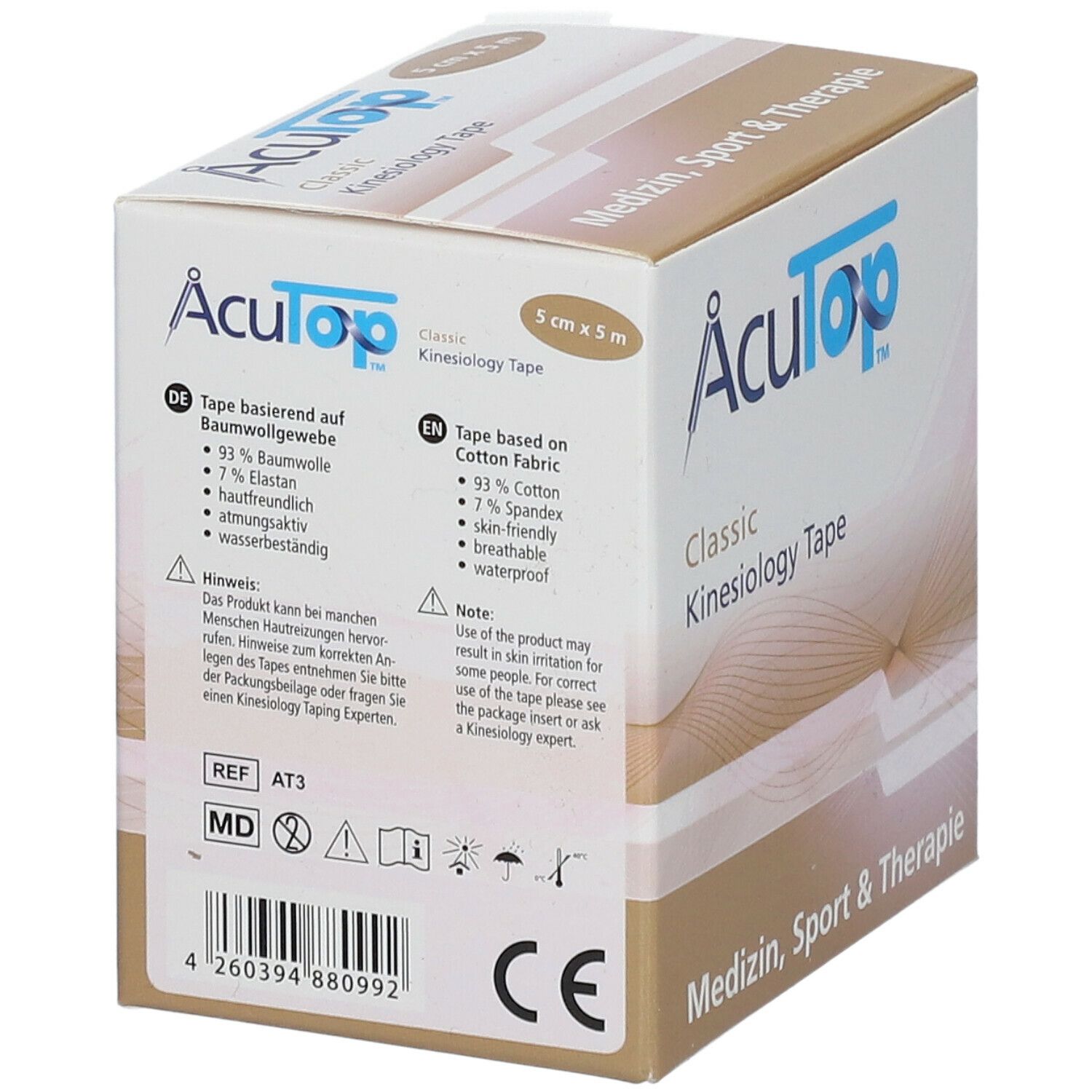 AcuTop® Classic Kinesiology Tape beige 5 x 5  cm