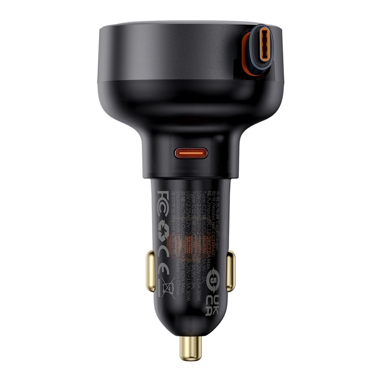 (60W) USB C Auto KFZ Ladegerät mit einziehbarem USB C Kabel - Schwarz