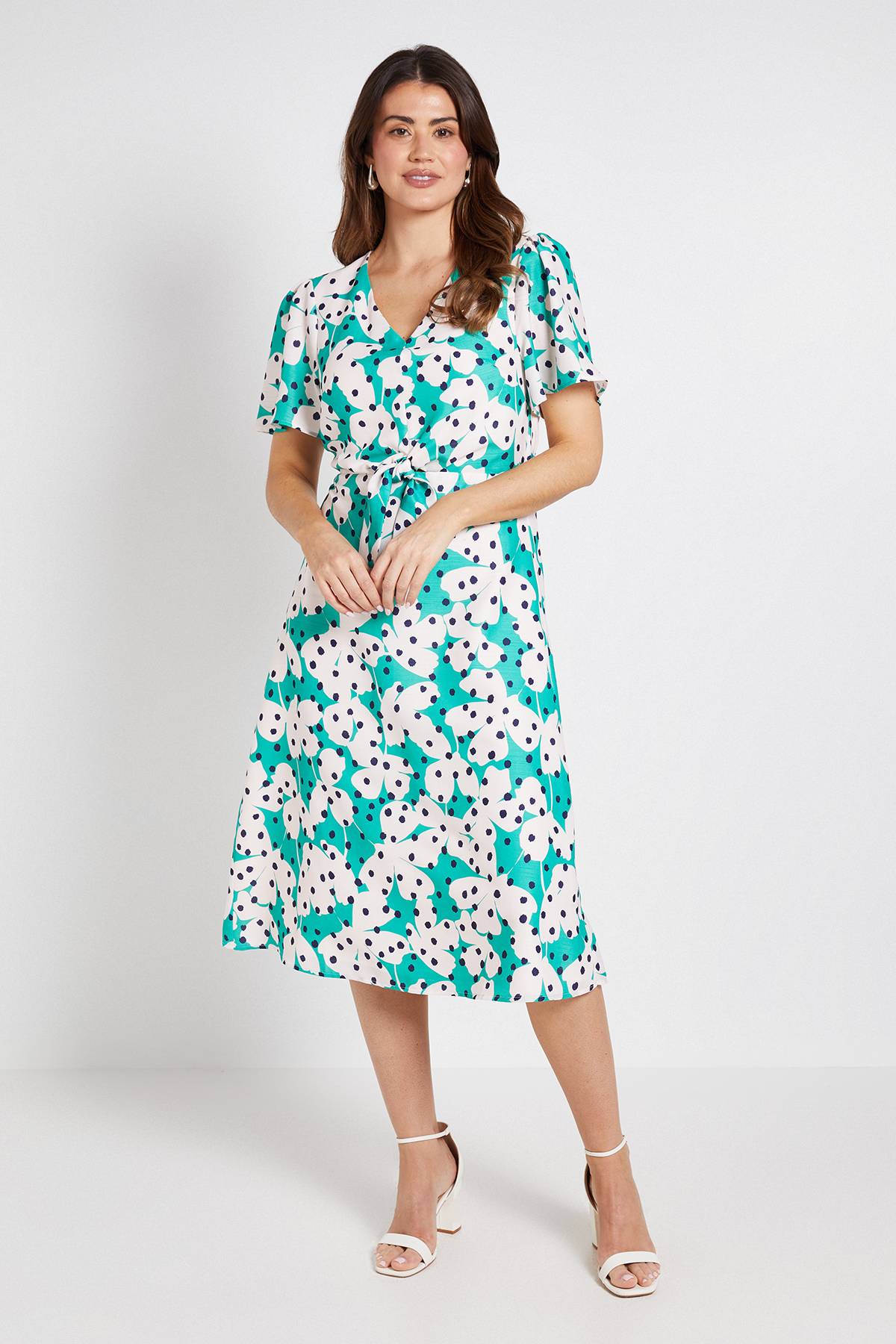 Wallis Robe Midi À Pois Fleuris Avec Nœud Devant