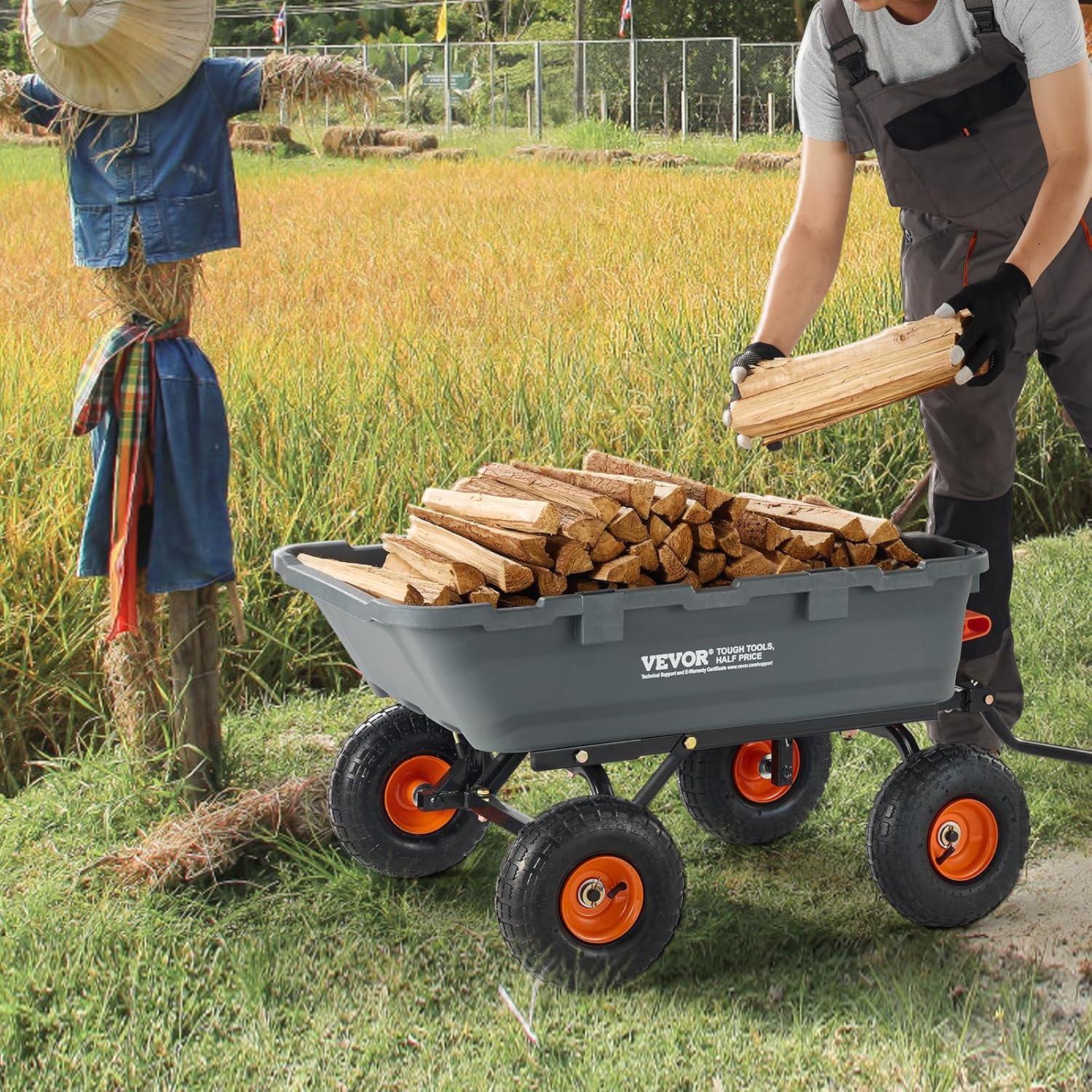 VEVOR Chariot à Benne basculante, capacité de Charge 363 kg​, Chariot de Jardin en polyéthylène Robuste avec Cadre en Acier, poignée Convertible 2 en 1, Roues 255 mm, brouette Utilitaire pour pelouse : Commerce, Industrie et Science