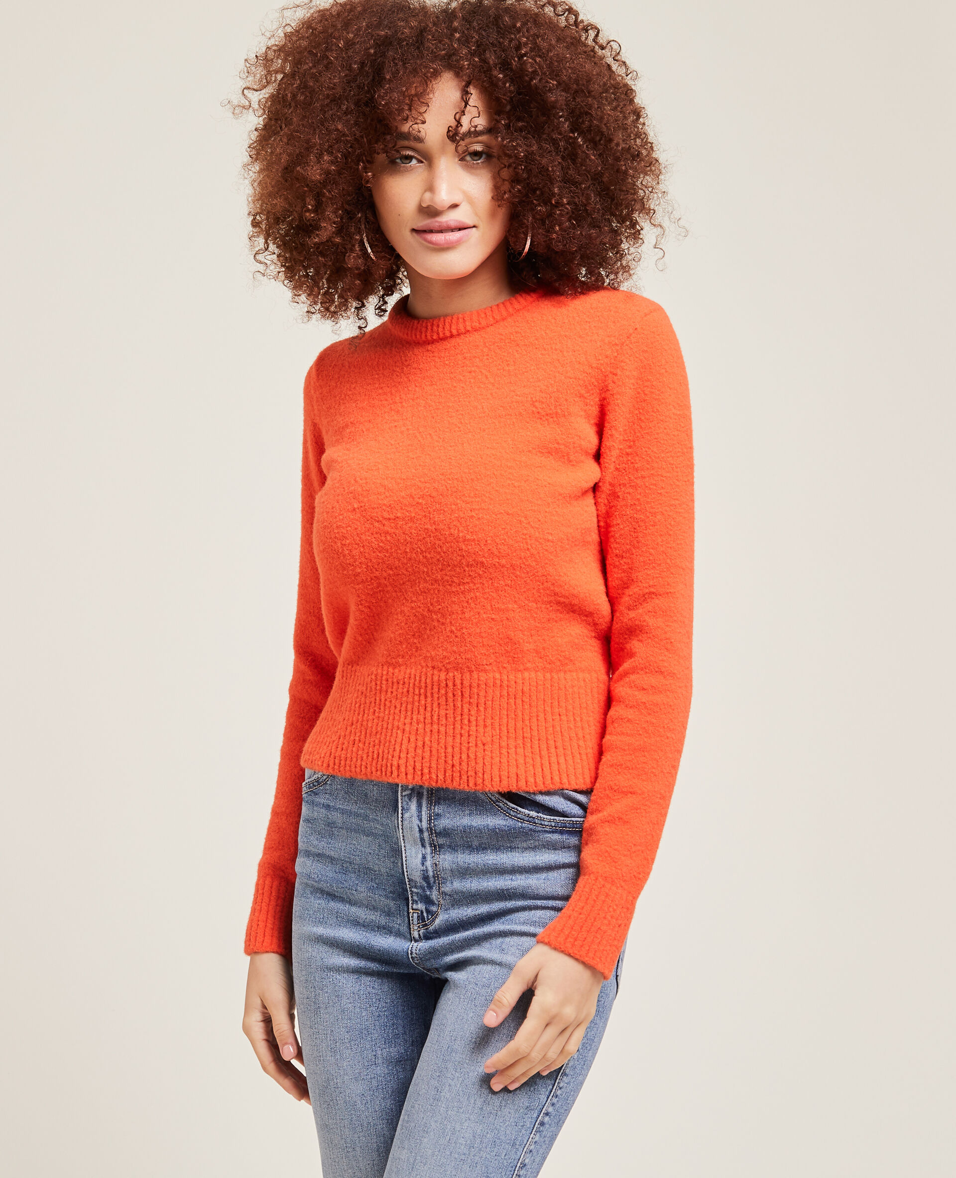 Pull col rond maille mousseuse - Orange
