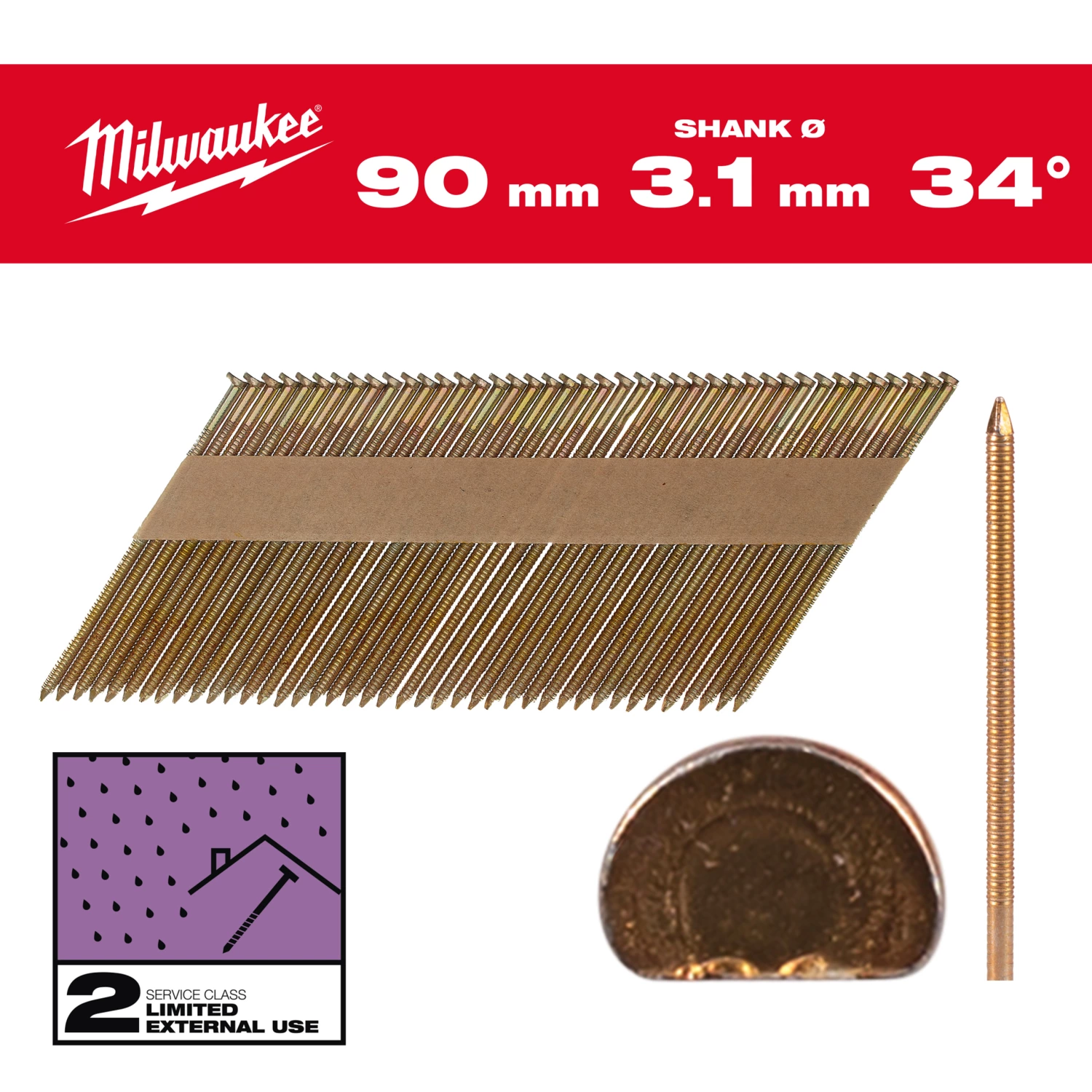 Milwaukee 4932492612 Nagels D-kop 34 90mm/RS/G/SC2-2,2kpc
