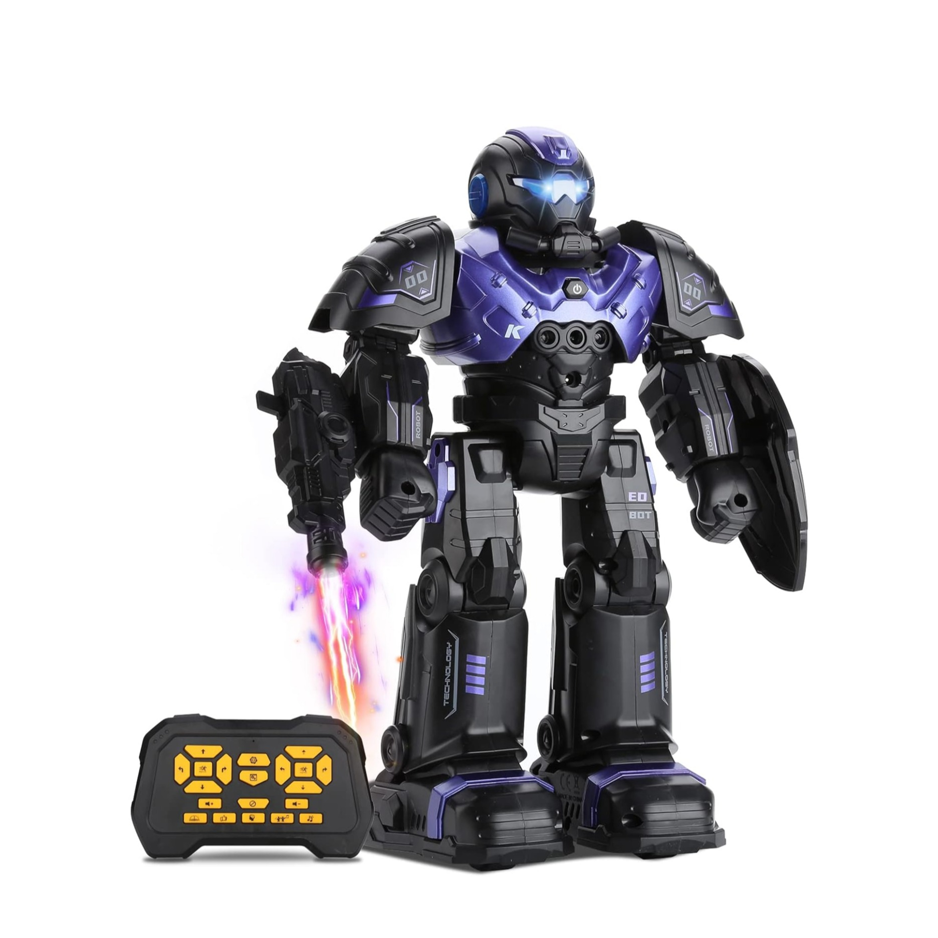 (26x17cm) Tanzender USB Party Roboter Kinder Spielzeug Ferngesteuerter Robot mit LED Augen / Gesten Steuerung / Wurfpfeile - Schwarz / Lila