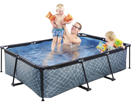 EXIT StonePool rechthoekige opzetzwembadset 300x200x65 cm inclusief patroonfiltersysteem, steenlook