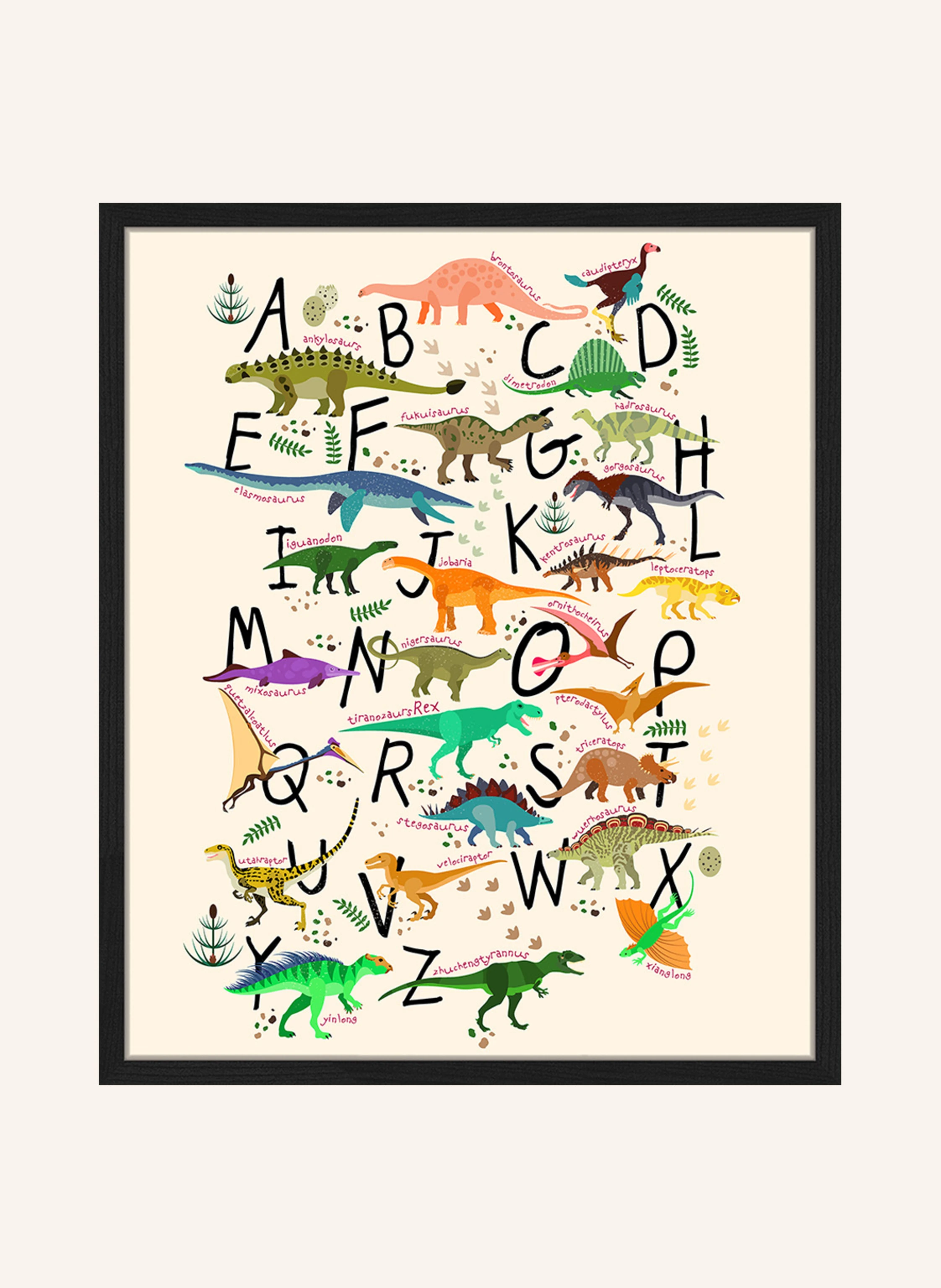 Milan Moon Wandbild DINOSAURIER-ALPHABET mit Rahmen