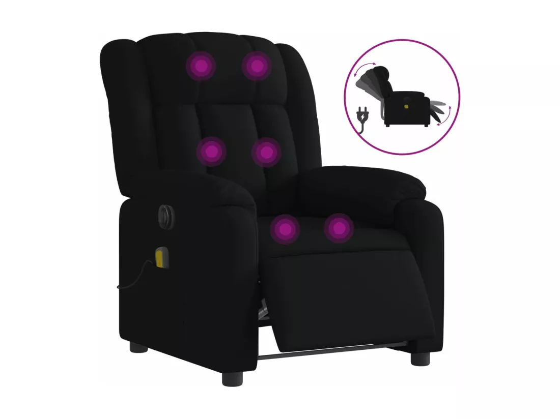 Fauteuil massant inclinable électrique Noir Tissu