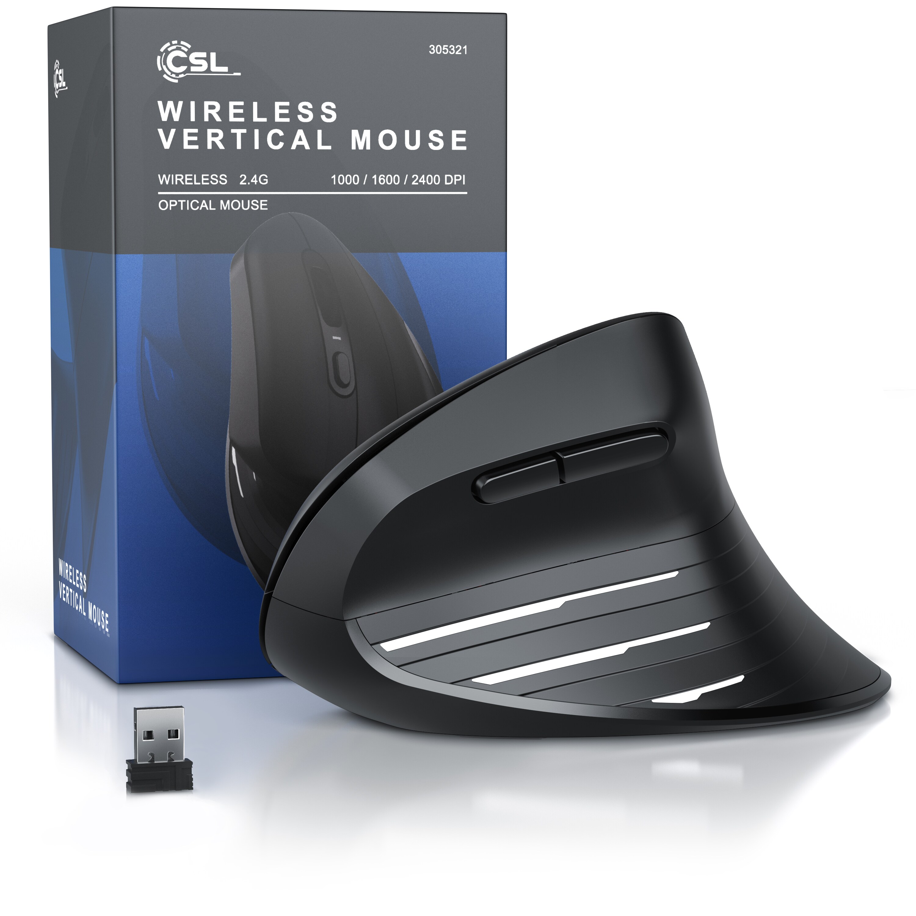 CSL Kabellose Maus, 2,4 GHz mit USB-Empfänger, 1000-2400 DPI, Wireless Maus 6 Tasten mit Nano Empfänger, für Rechtshänder, kompatibel mit PC und Mac