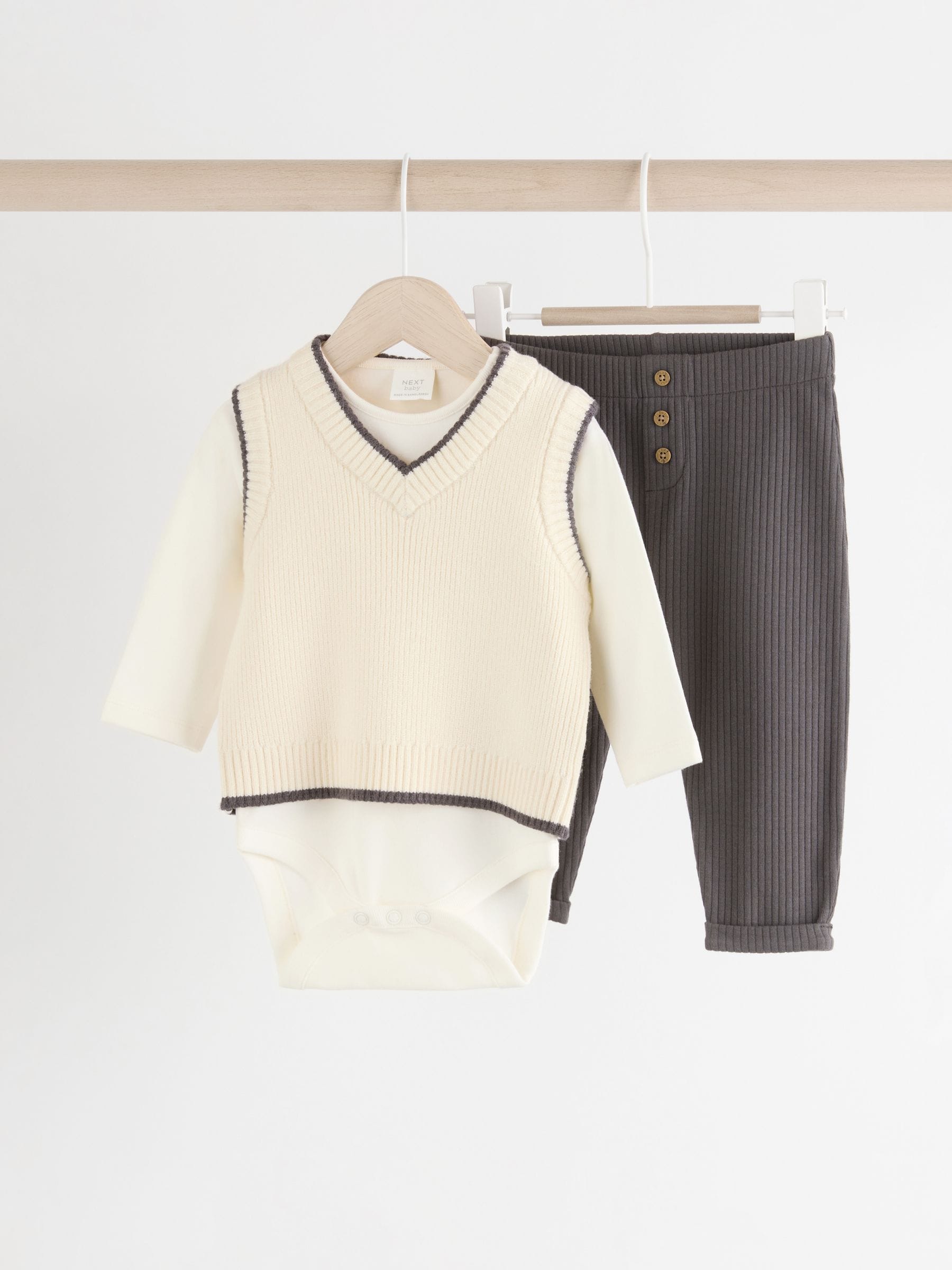 Zwart/wit - Babyset met gebreid vest, top en legging (0mnd-2jr)