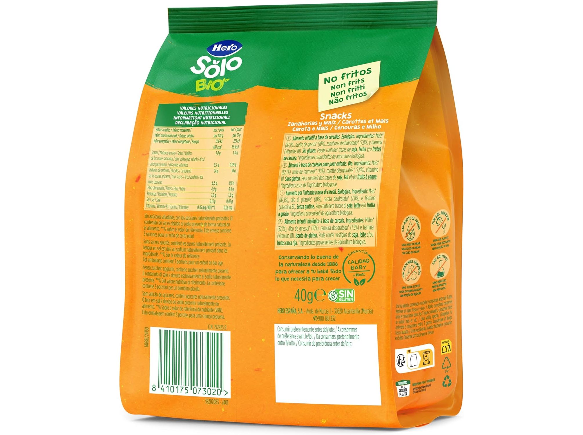 SNACK HERO SOLO BIO CENOURA E MILHO 40G