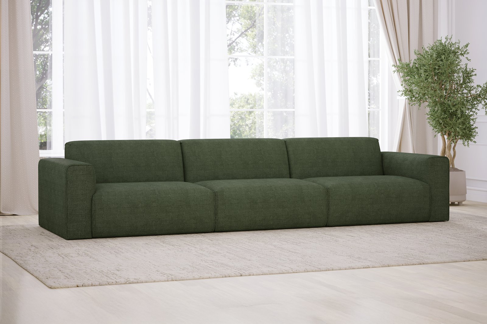 Monaco Lux 3,5-seter sofa Tekstil Fjord 11 Winter Moss med sorte ben. Lux komfort.