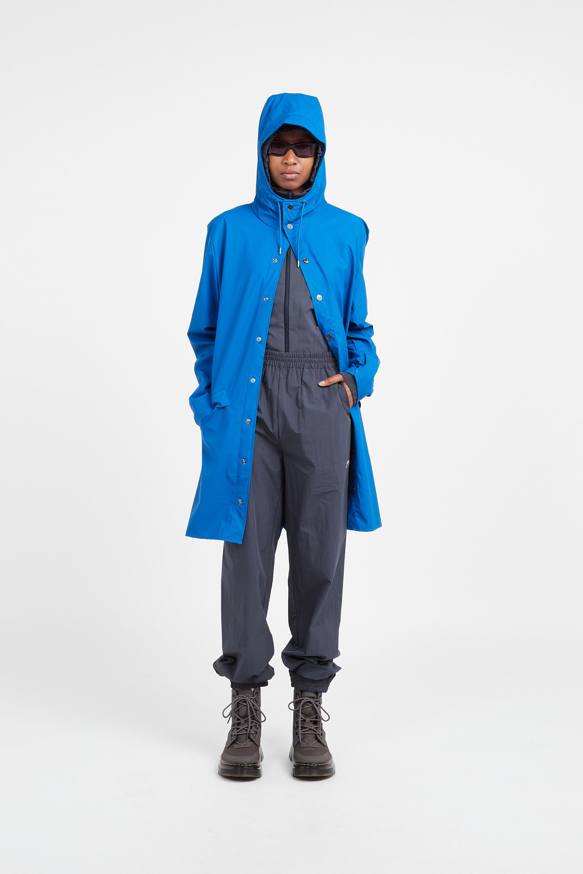 RAINS Coupe-vent imperméable long à capuche  Long Jacket W3 Bleu