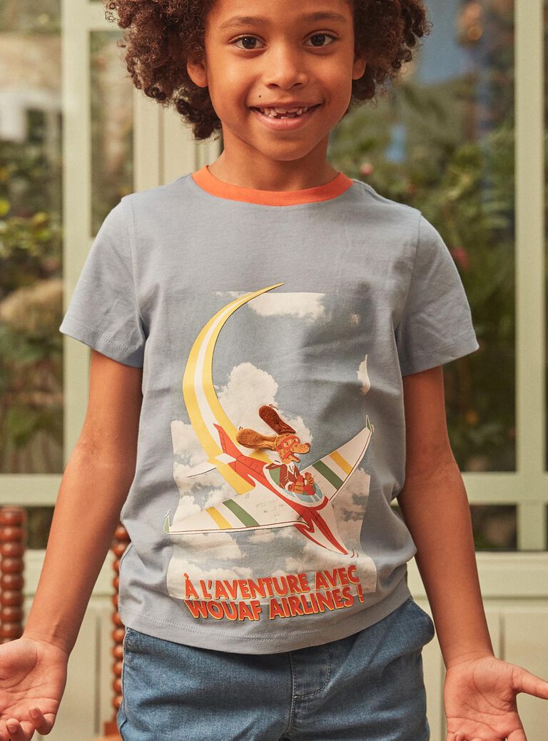 T-shirt bleu à motif avions
