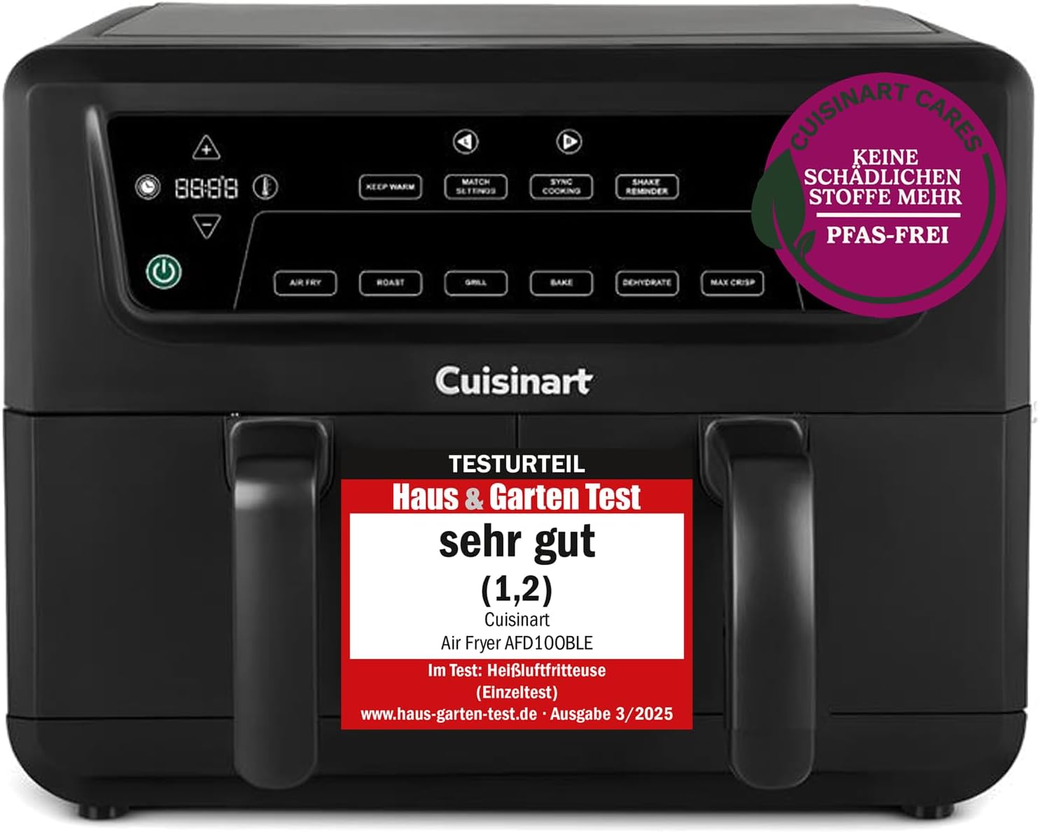 Cuisinart XXL 10.4L Zweizonen-Heißluftfritteuse| PFAS Frei | Chemiekalien frei,| Braten, Grillen, Backen, Dehydrieren und Warmhalten | 2 kammern| 2 x 5.2L - 8+ portionen| Spülmaschinenfeste Teile