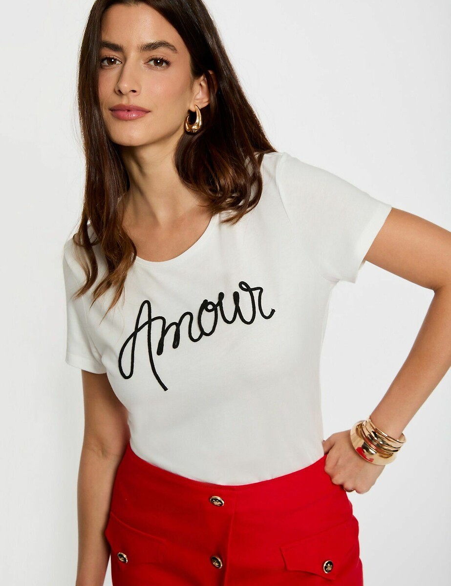 MORGAN<br>Camiseta feminina branca reta com estampa