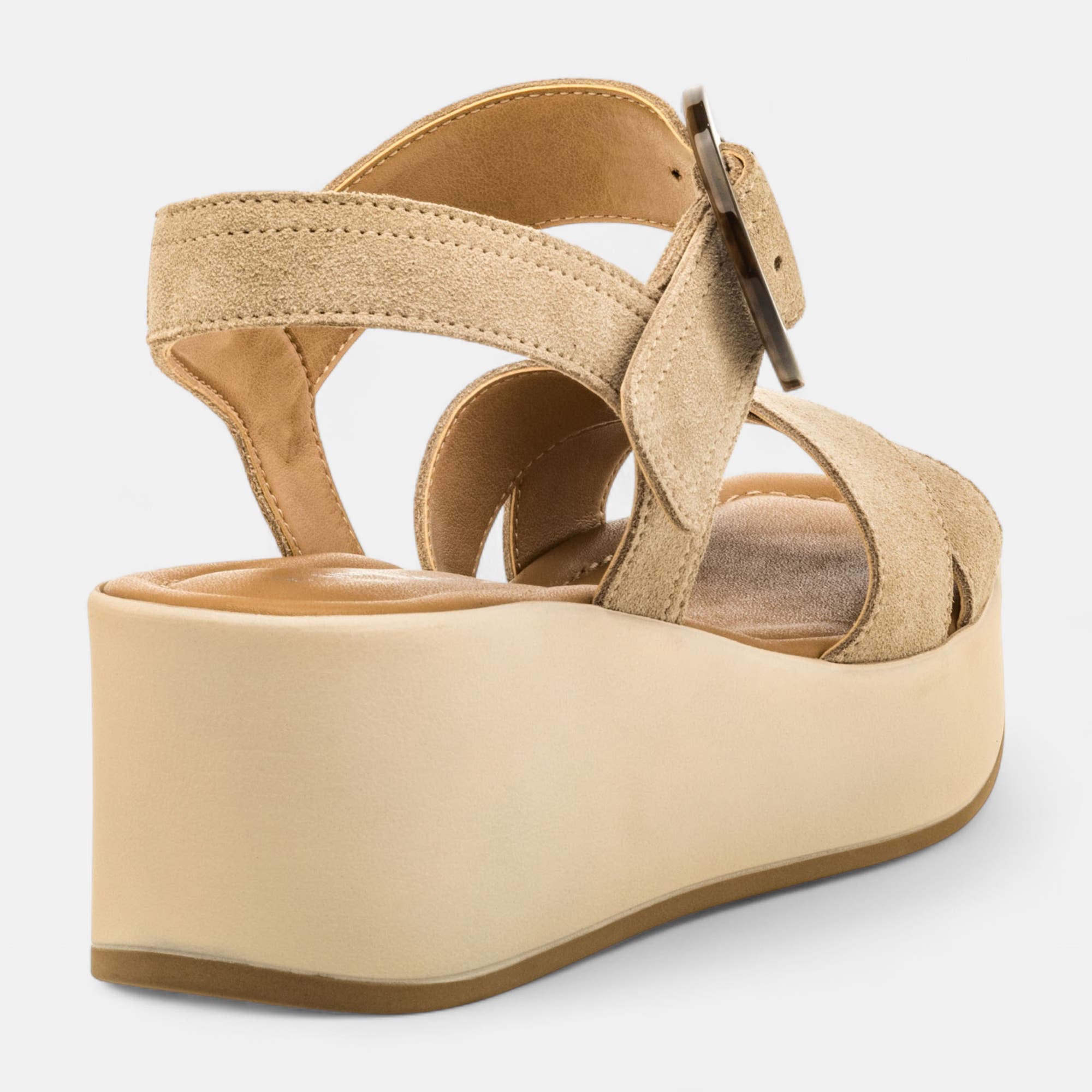 Nu-pieds à talon compensé Femme en cuir beige