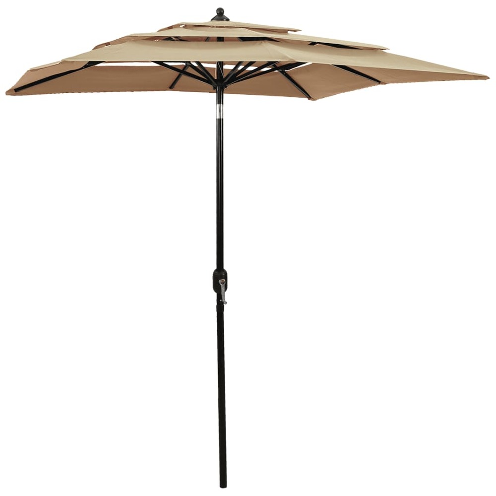 Parasol à 3 niveaux avec mât en aluminium 2 x 2 m taupe