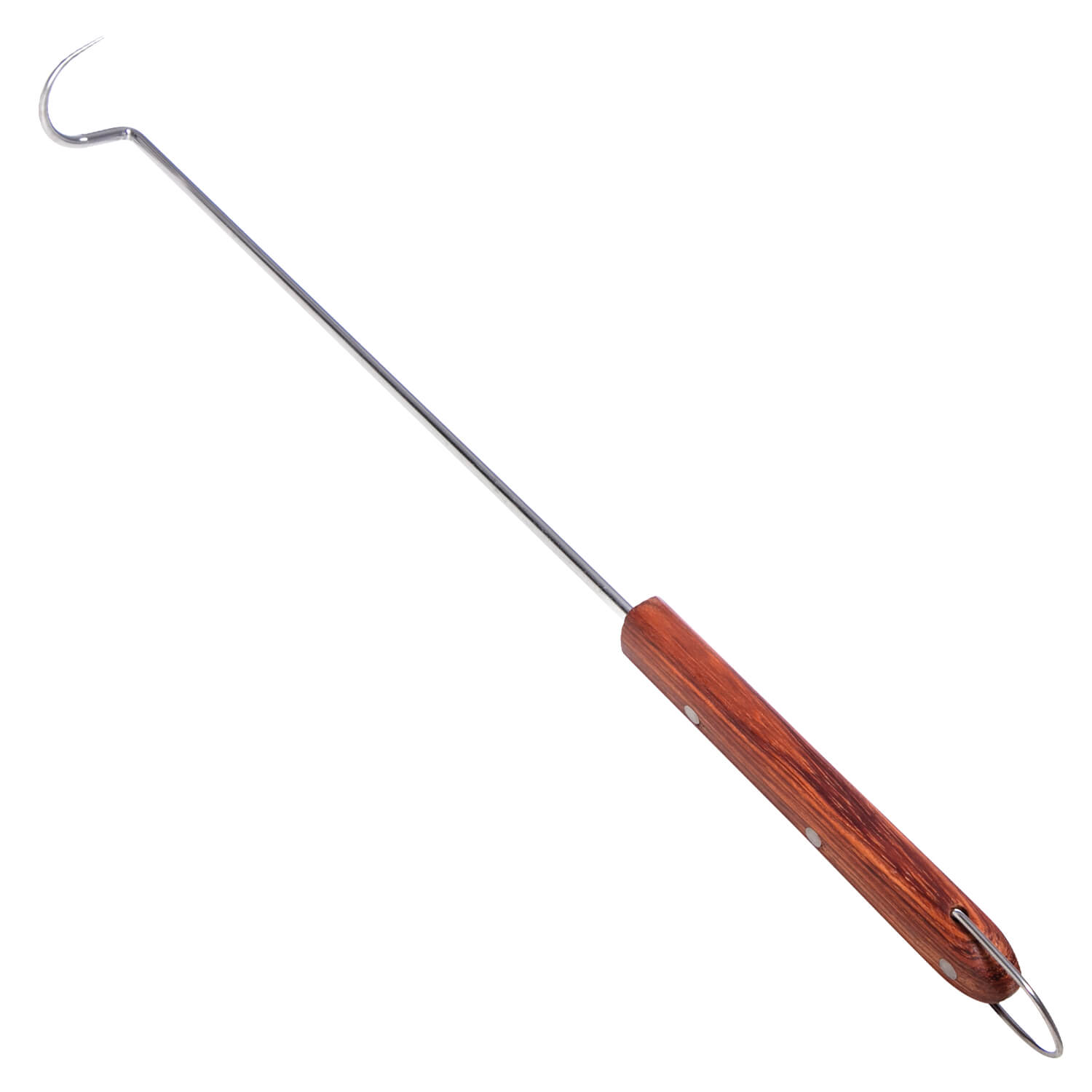 Edelstahl Grillhaken mit Rosenholzgriff, 47 cm, zum einfachen Drehen und Wenden von Grillgut - Hygienisch und sicher - Praktisches Grillzubehör