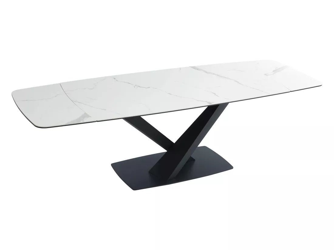 Table à manger extensible 6 à 10 personnes en verre trempé, céramique et métal - Effet marbre blanc et noir - MALATA de Maison Céphy