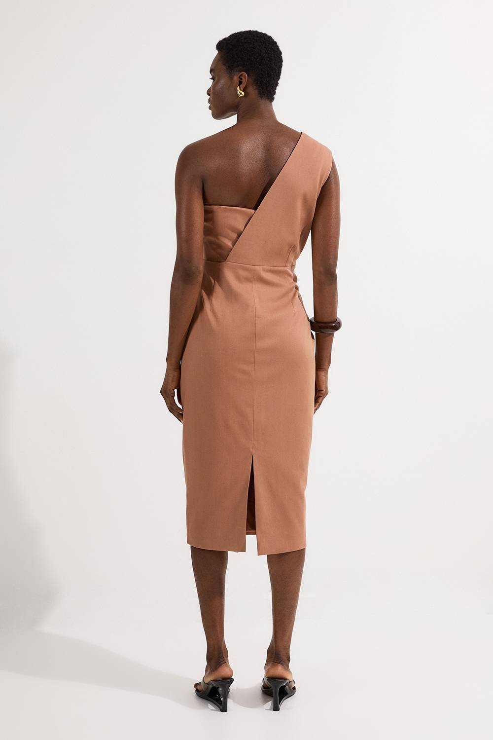 KarenMillen Petite Robe Midi Crayon Ajustée à Détail Plissé sur Une Épaule