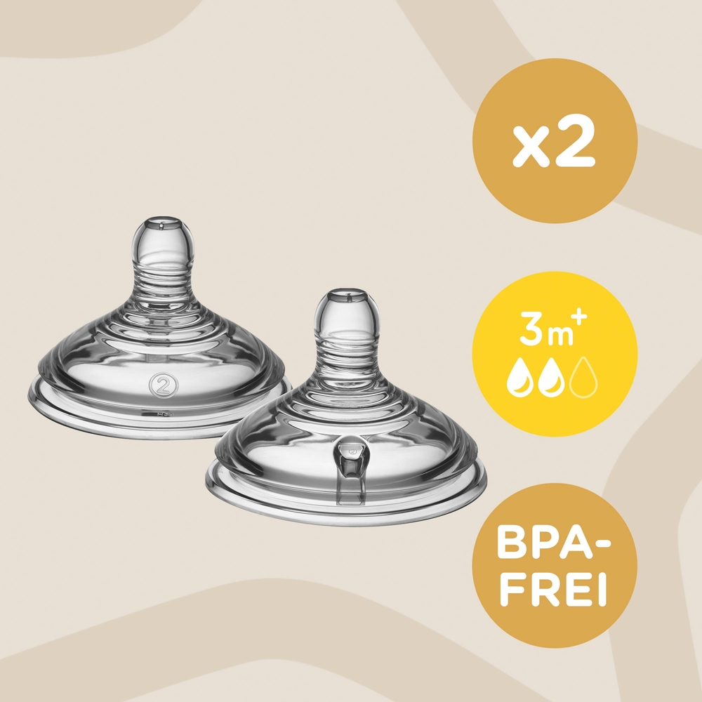 Tommee Tippee Closer to Nature Sauger für Flaschen mit mittlerem Durchfluss, 2er-Pack