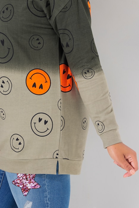 Sweatshirt, oversized, Farbverlauf Smiley, Langarm