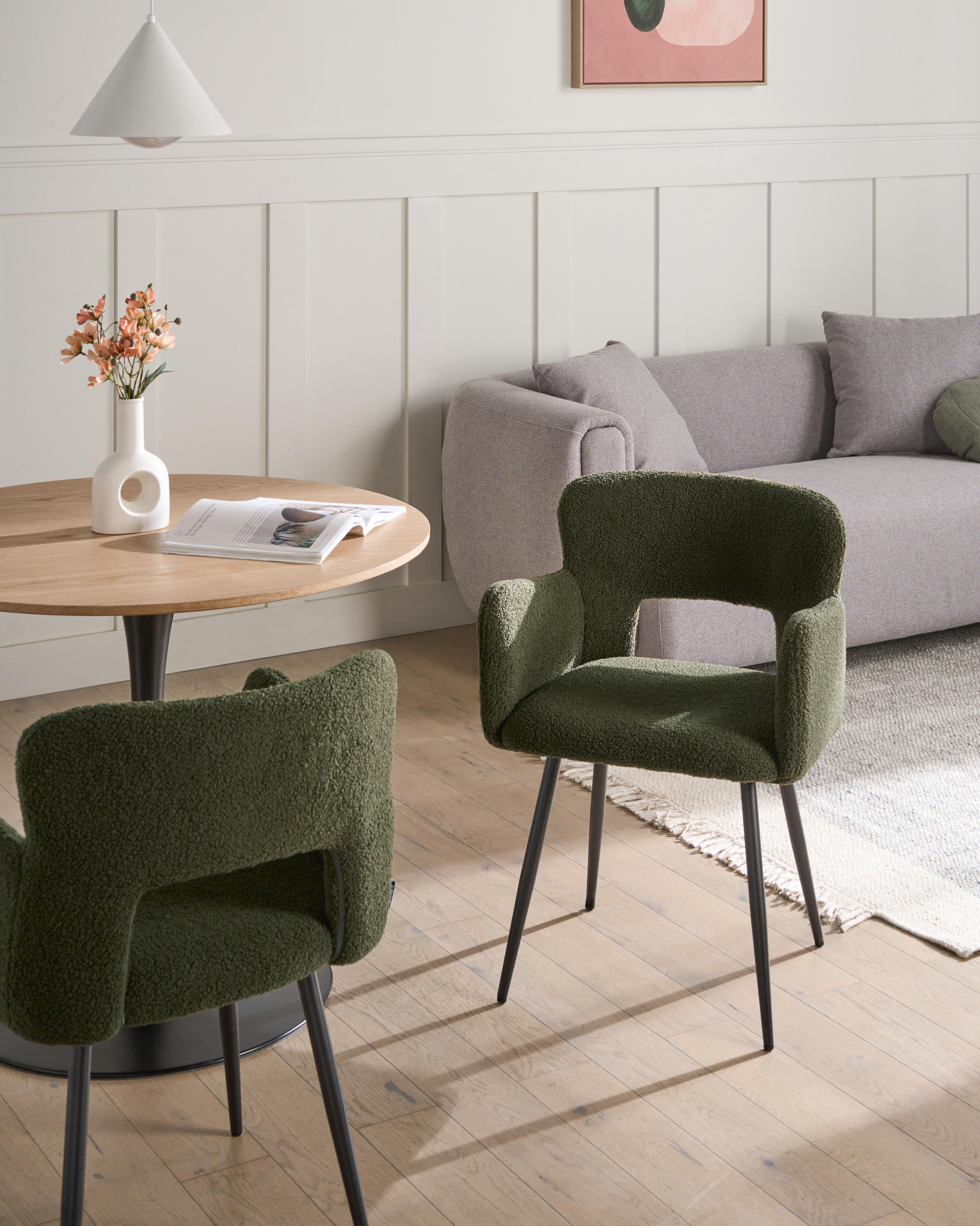 Set van 2 eetkamerstoelen SANILAC Bouclé Donkergroen