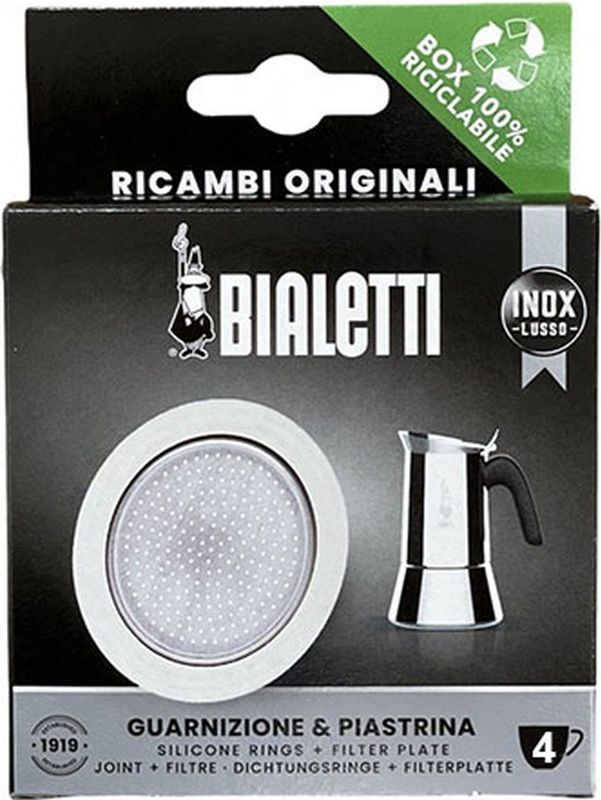 Bialetti Filterplaatje + Siliconen Ring - voor 4 kops RVS percolators