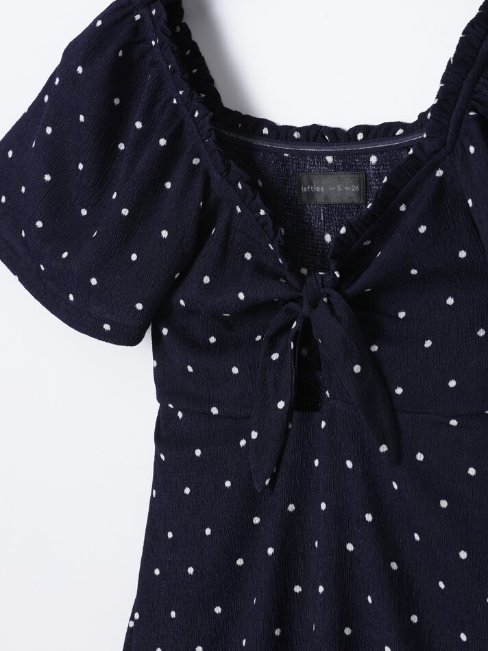 Vestido curto com nó - Azul-marinho/branco