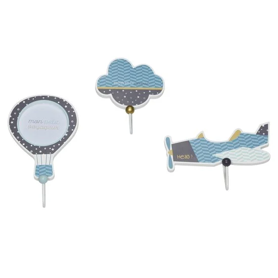 Lazare set de 3 patères   Bleu/Gris        de               Sauthon Baby Déco