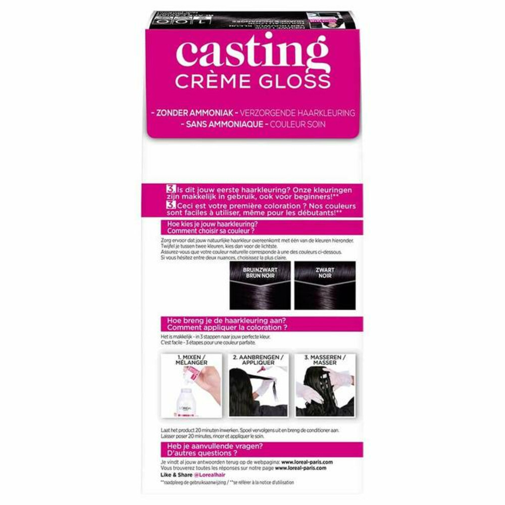 L'Oréal Casting Crème Gloss Semi-Permanente Haarkleuring 100 Black Caviar - Diepzwart
