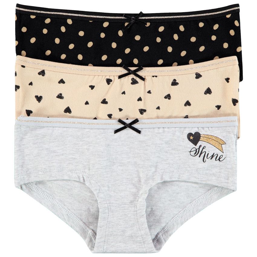 Lot de 3 shorties en coton à imprimés fantaisie pour enfant fille - Beige
