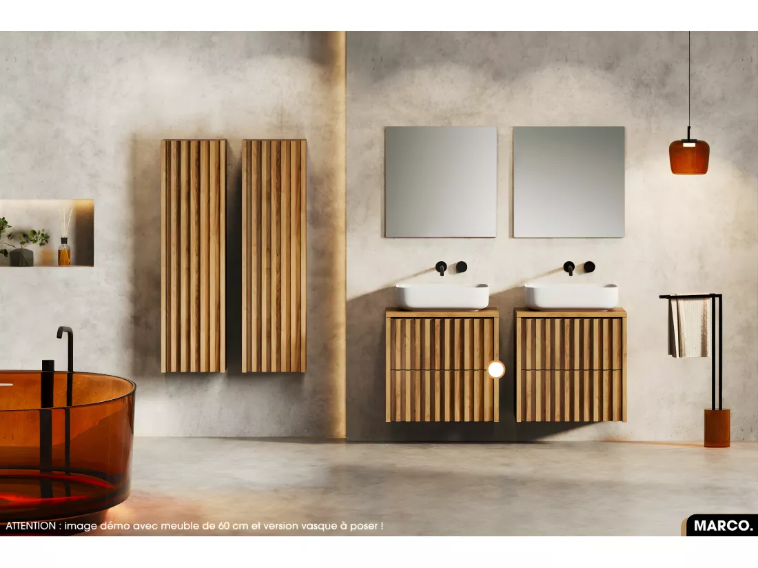 Ensemble meuble sous vasque avec vasque à encastrer - Siphon OFFERT | MARCO | Oak | 100 x 56 x 45 cm