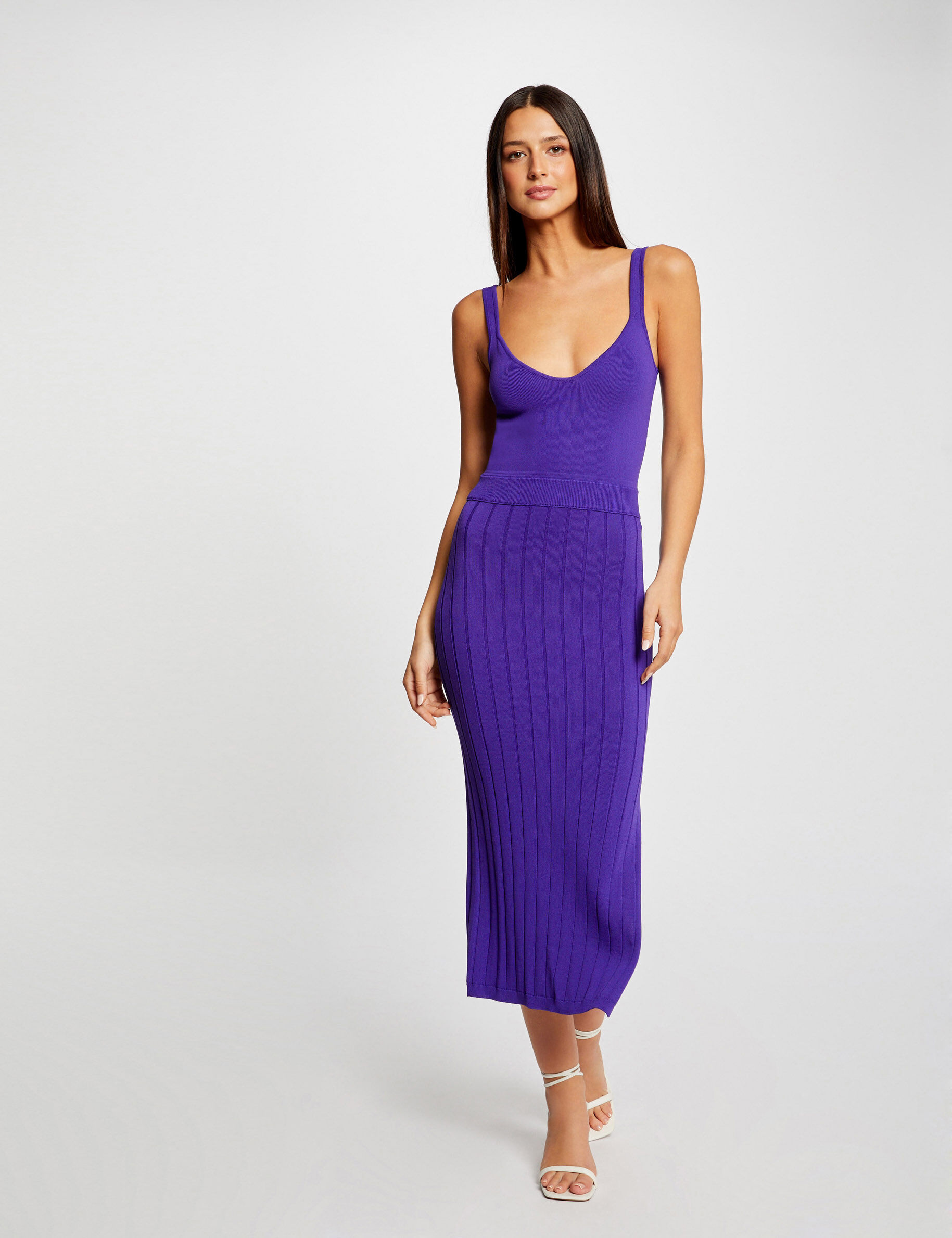 Robe pull longue ajustée fendue violet femme - violet
